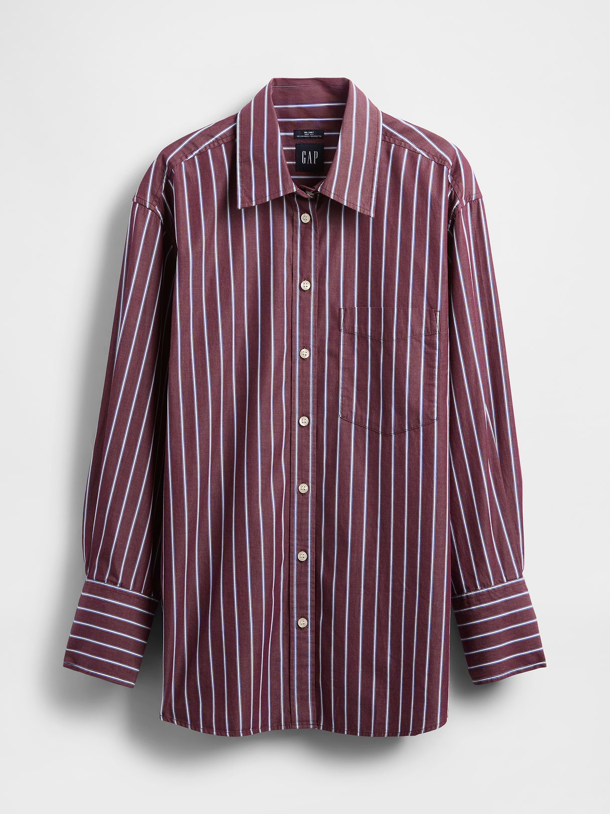 Organic Cotton Poplin Stripe Big Shirt - Purple burgundy stripe
