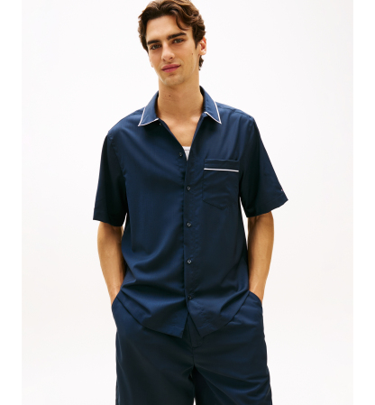 Tommy Hilfiger Men's Luxe Summer Wool Short-Sleeve Button-Front Shirt - Navy Iris