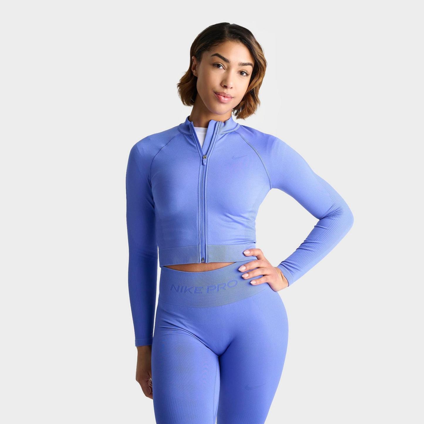 Women's Nike Pro Seamless Cropped Full-Zip Training Top - Sapphire