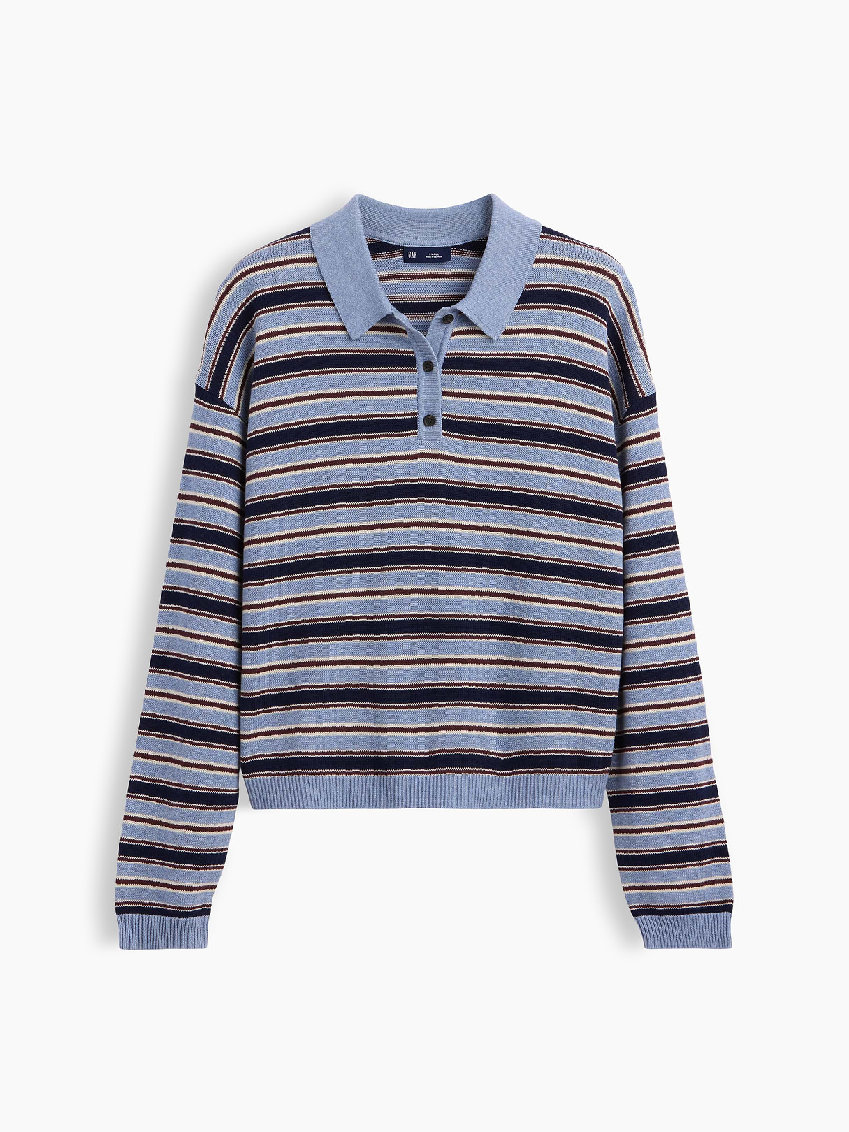 100% Cotton Relaxed Polo Sweater - Blue stripe