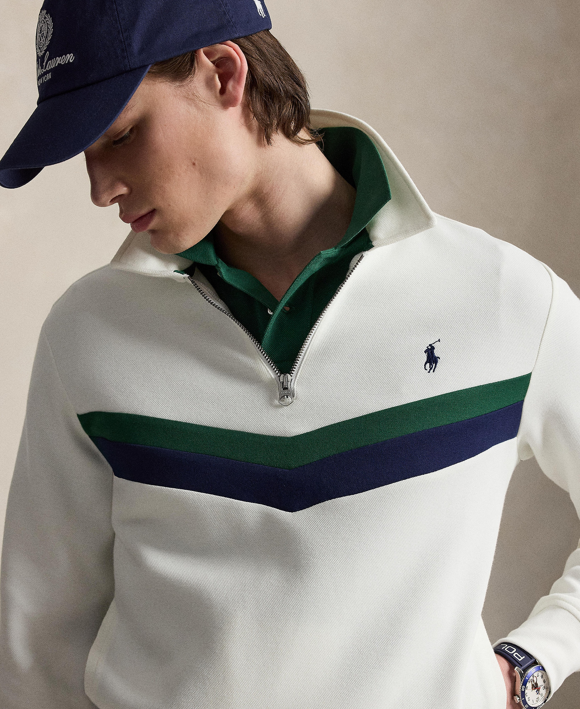 Polo Ralph Lauren Men's Double-Knit Quarter-Zip Sweatshirt - White