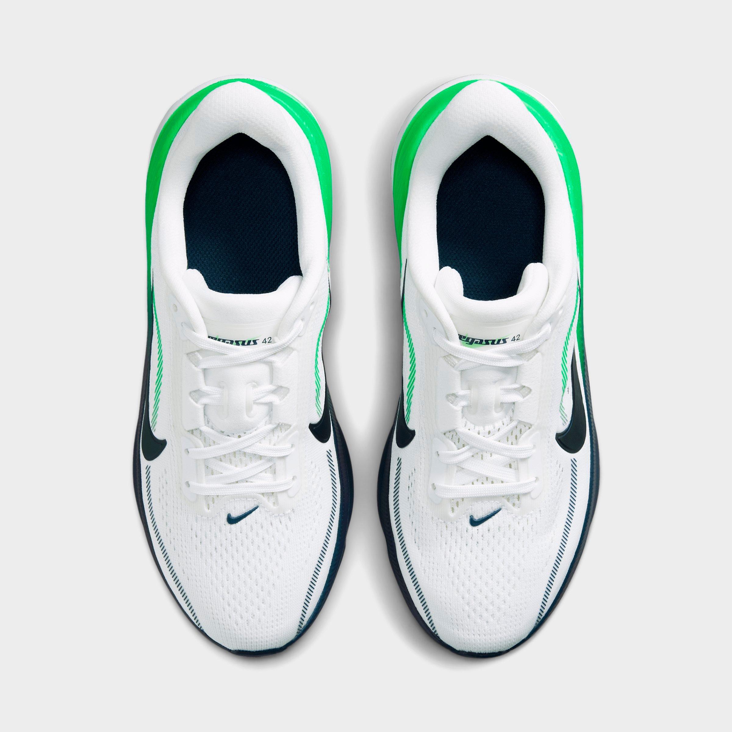 Big Kids' Nithtke Pegasus 42 Running Shoes - White/Green Spark/Midnight Navy - Top view