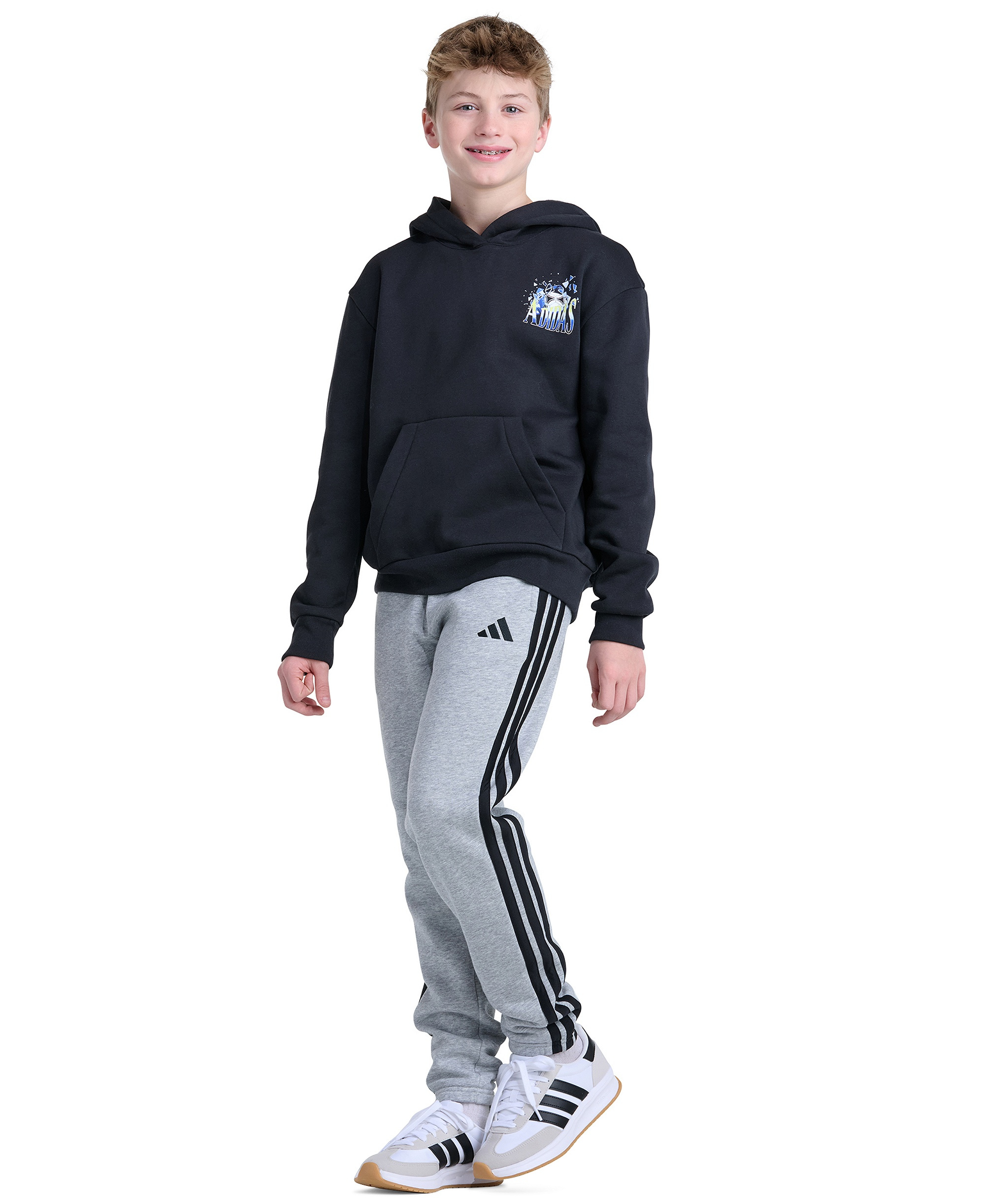 adidas Boys' 8-20 Long-Sleeve Graphic Hoodie - Black