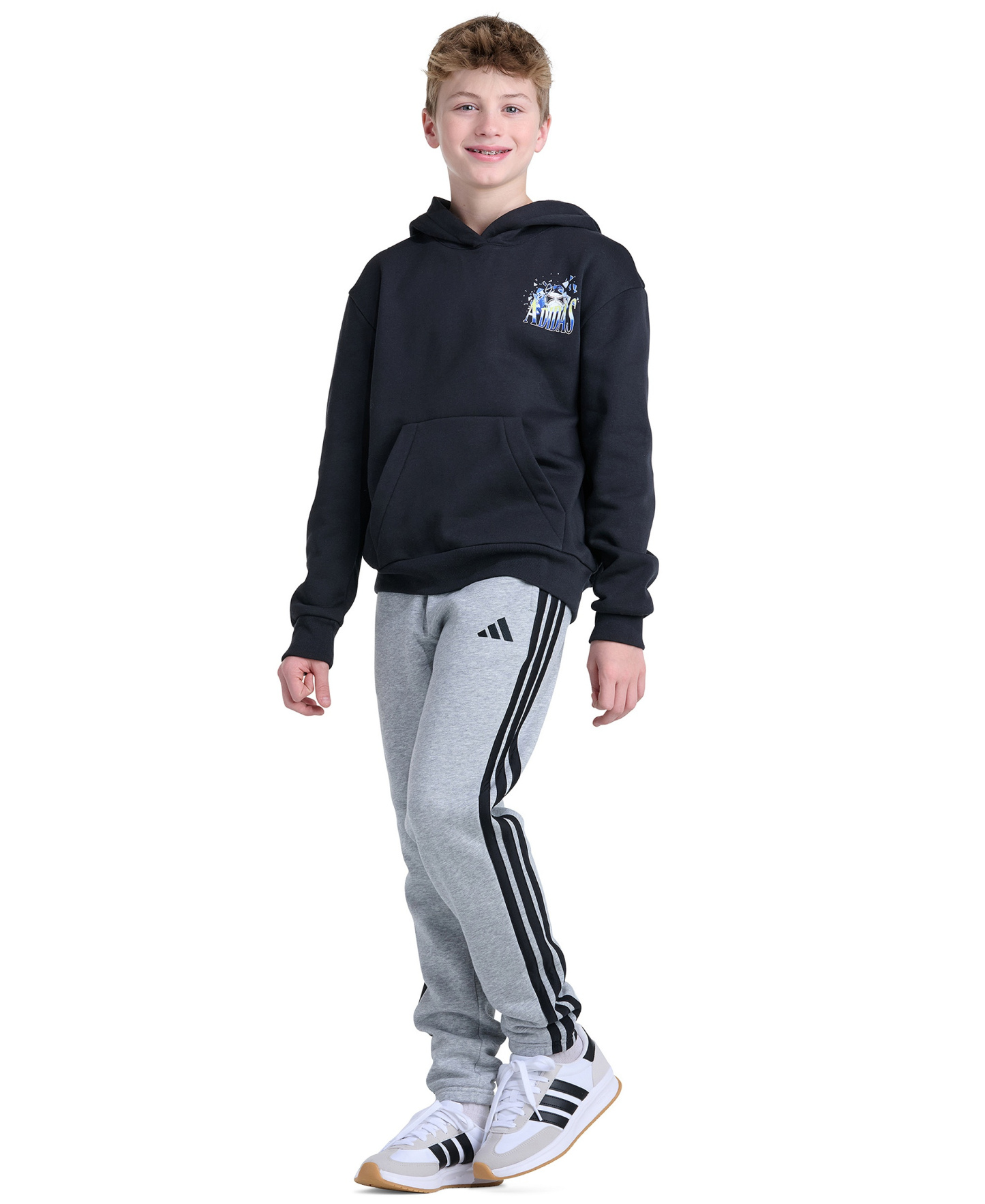 adidas Boys' 8-20 Long-Sleeve Graphic Hoodie - Black