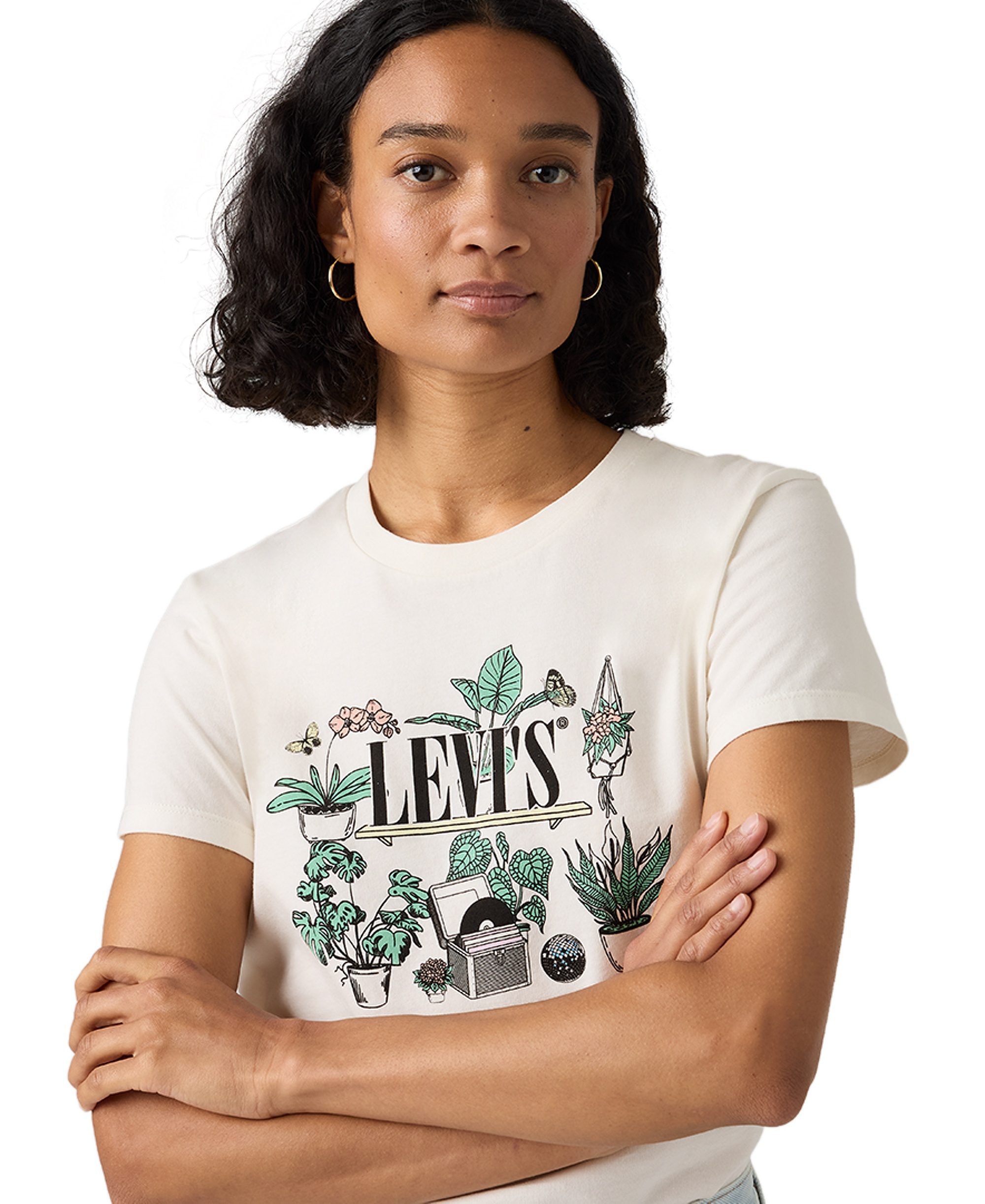 Levi's Women's Perfect Graphic Logo Cotton T-Shirt - Serif Plant Shelf Egret
