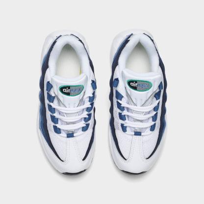 Little Kids' Nithtke Air Max 95 Premium Casual Shoes - White/Emerald Green/Lake Blue - Top view