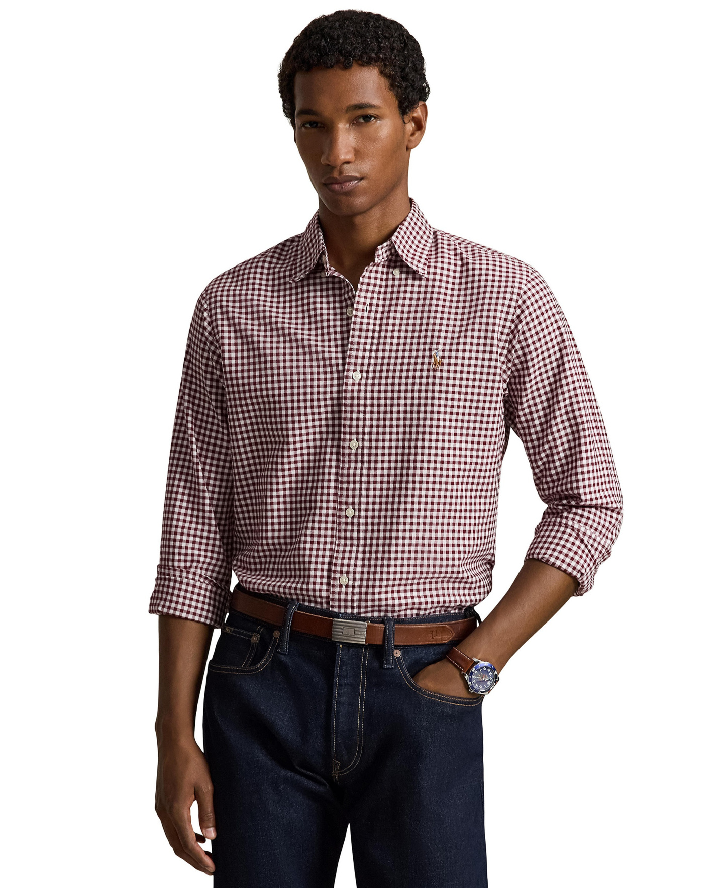 Polo Ralph Lauren Men's Classic-Fit Plaid Brushed Oxford Shirt - Red/White
