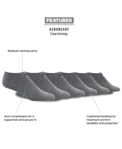 adidas Men's Cushioned Athletic 6-Pack No Show Socks - Medium Grey