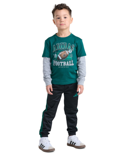 adidas Boys' 2T-7 Cotton Layered Long-Sleeve T-Shirt and Pants, 2-Piece Set - Collegiate Green/Black