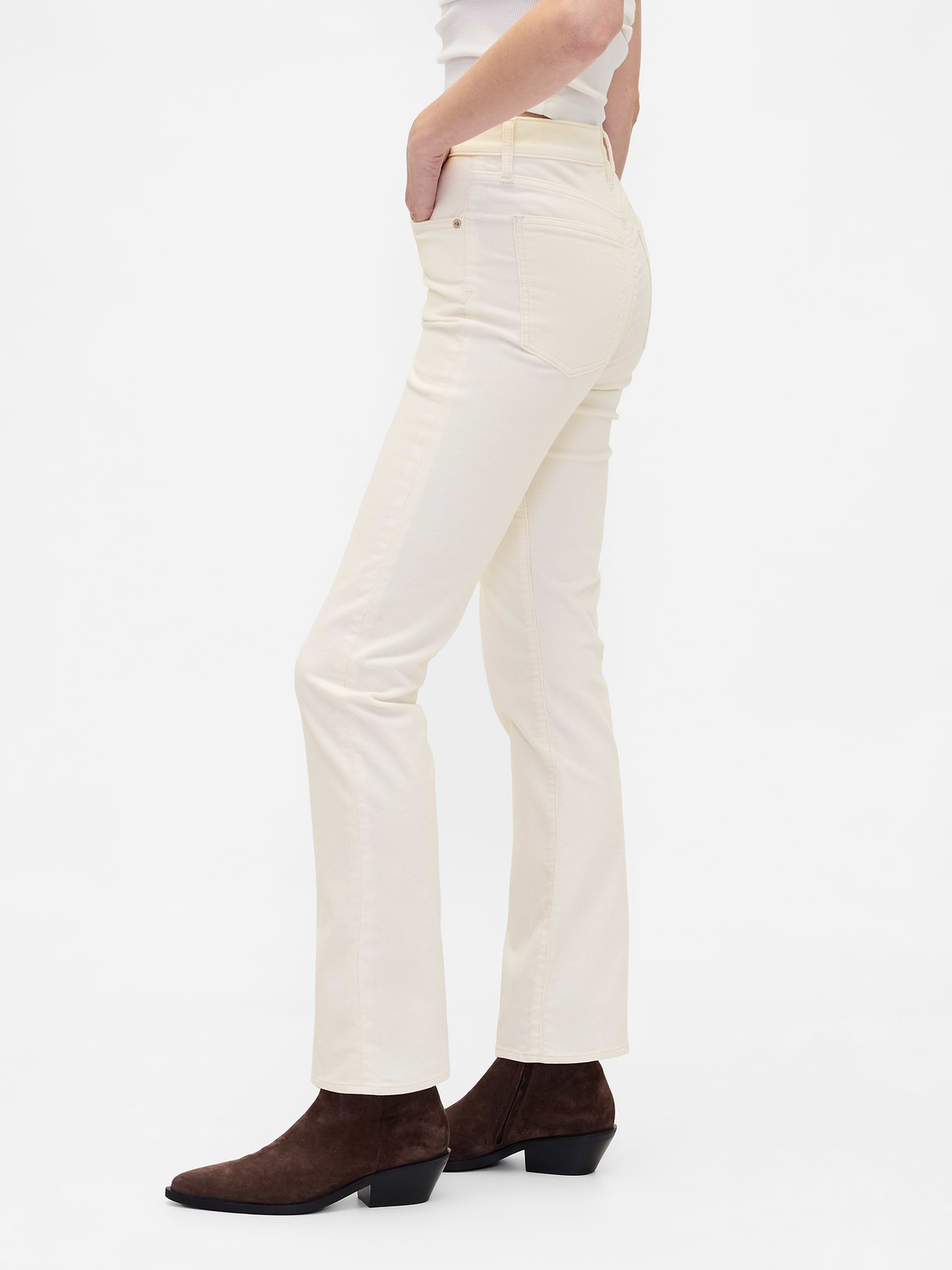 High Rise Belted '90s Slim Straight Jeans - Ivory beige heather