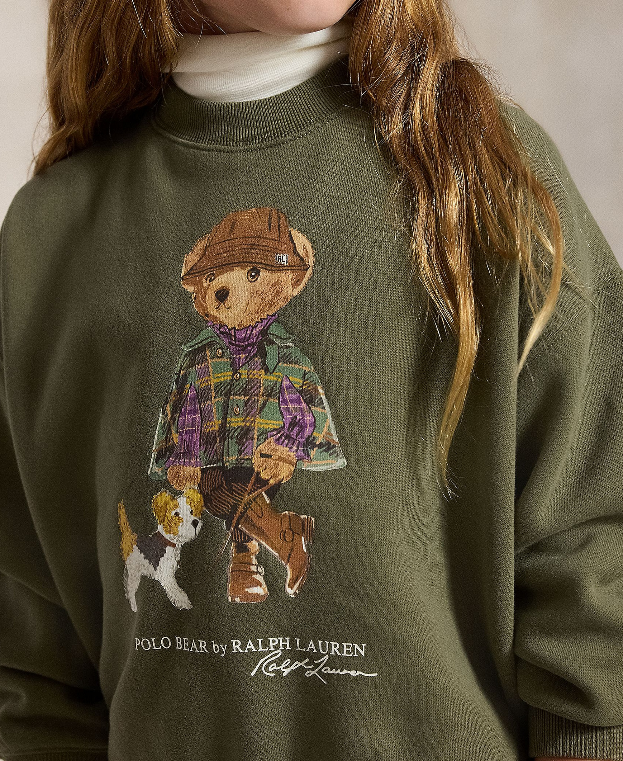 Polo Ralph Lauren Girls' 7-16 Polo Bear Long-Sleeve Sweatshirt - Cruise Olive