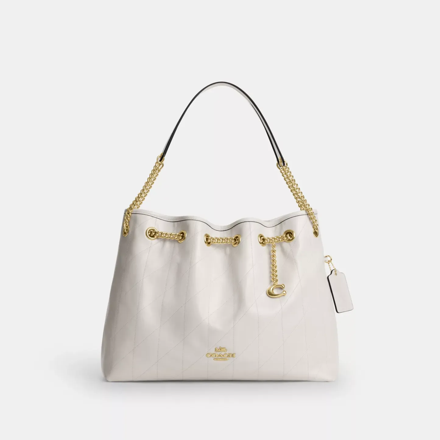Evelyn Shoulder Bag With Quilting And Charm - Gold/Chalk