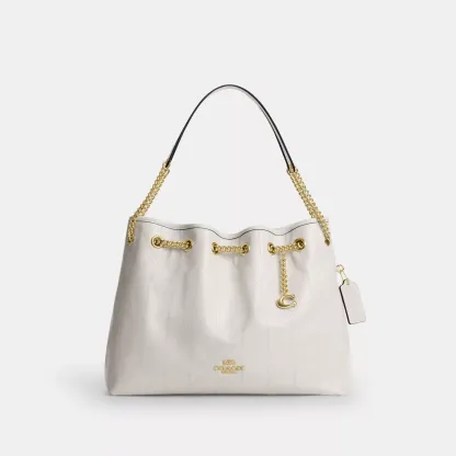 Evelyn Shoulder Bag With Quilting And Charm - Gold/Chalk