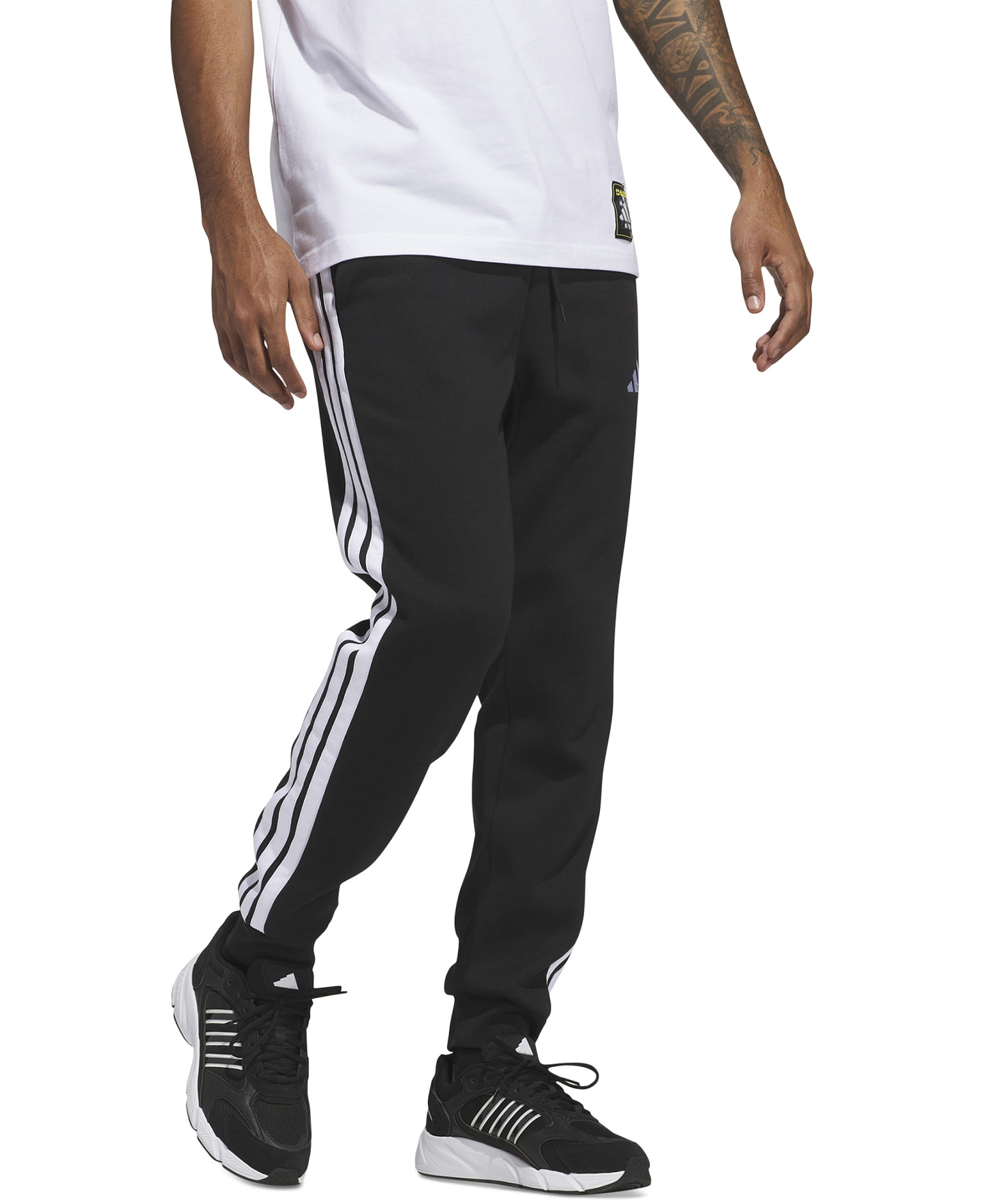 adidas Men's Essentials Three-Stripes Regular-Fit Fleece Joggers - Black/White