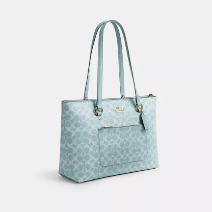 Station Tote Bag In Signature Canvas - Gold/Light Blue - view 5