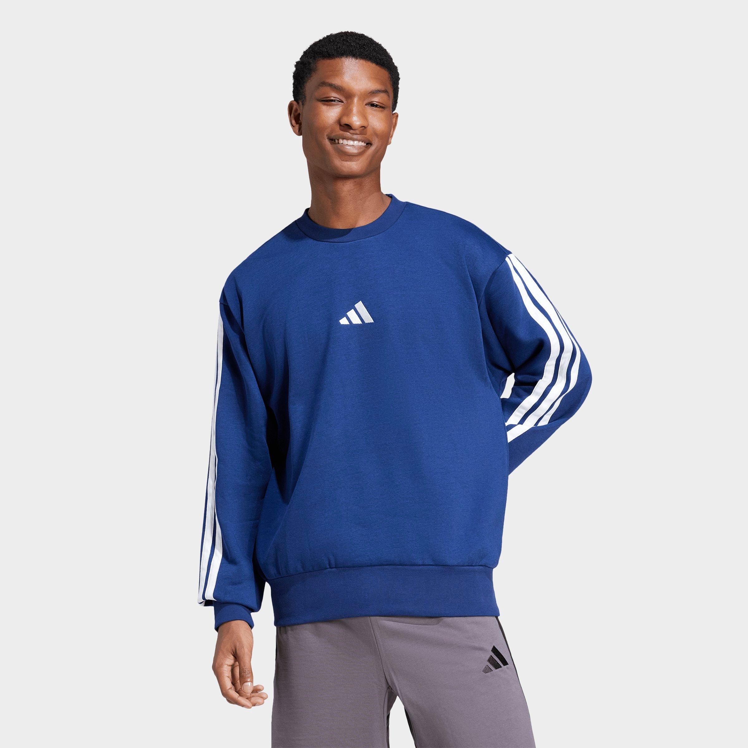 Men's adidas Essentials 3-Stripes Fleece Crewneck Sweatshirt - Dark Blue/White