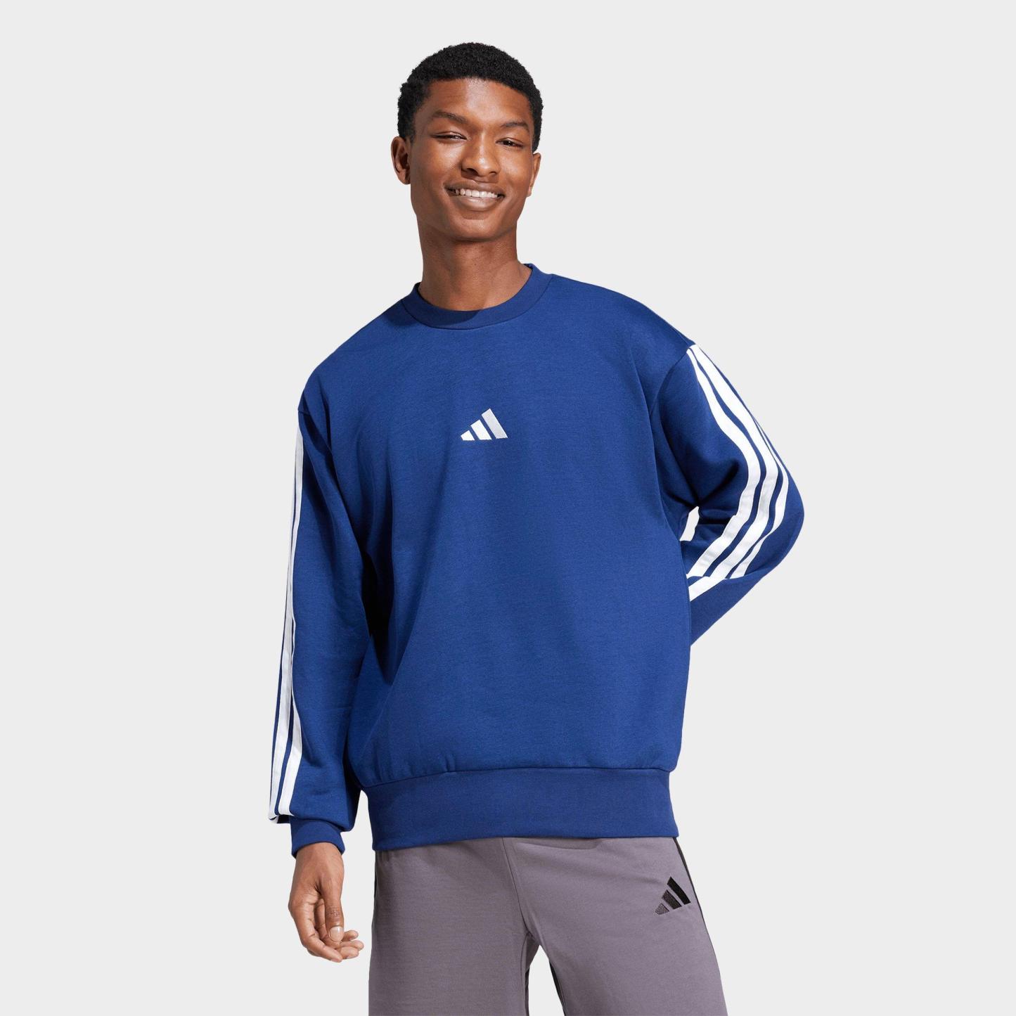 Men's adidas Essentials 3-Stripes Fleece Crewneck Sweatshirt - Dark Blue/White
