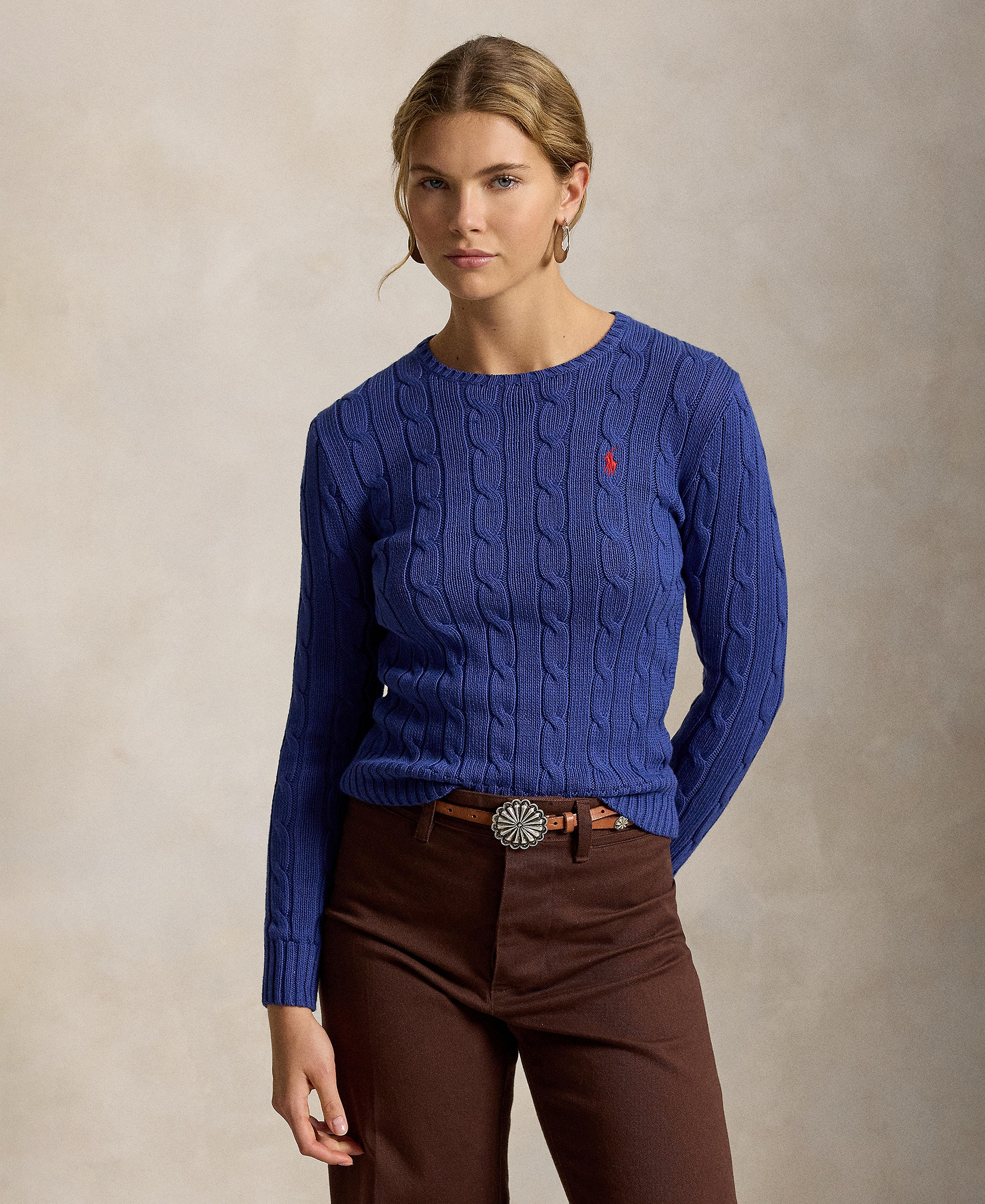 Polo Ralph Lauren Women's Cable-Knit Cotton Crewneck Sweater - Charter Blue