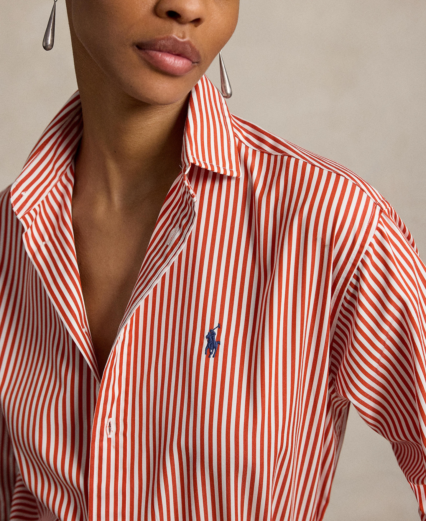Polo Ralph Lauren Women's Relaxed-Fit Striped Cotton Shirt - Orange/Leaf White
