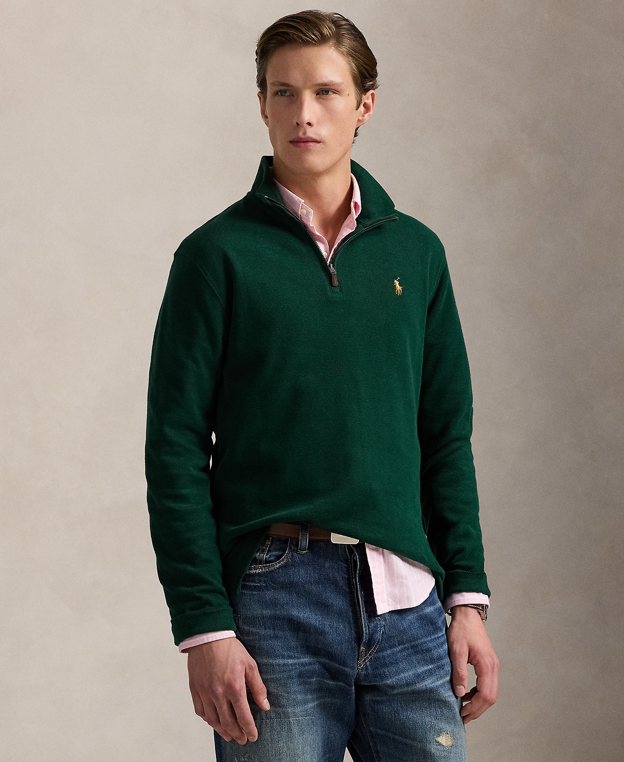 Polo Ralph Lauren Men's Estate-Rib Cotton Quarter-Zip Sweater - Moss Agate