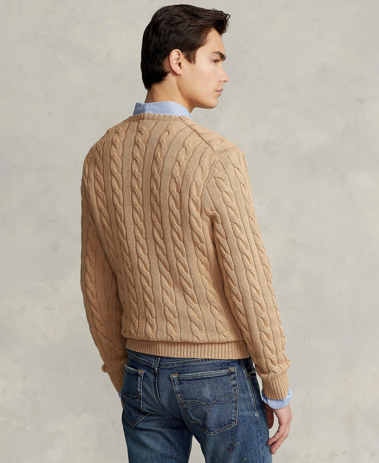 Polo Ralph Lauren Men's Cable-Knit Cotton Sweater - Camel Melange