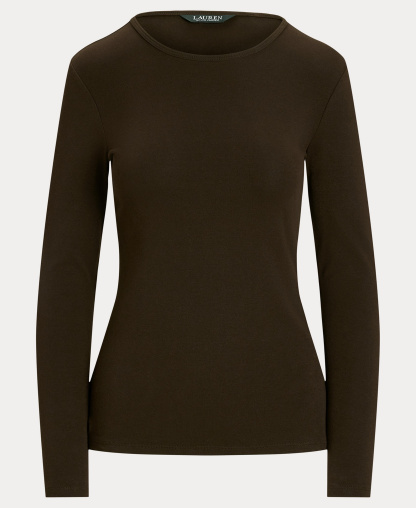 Lauren Ralph Lauren Cotton-Blend Long-Sleeve Top - Circuit Brown