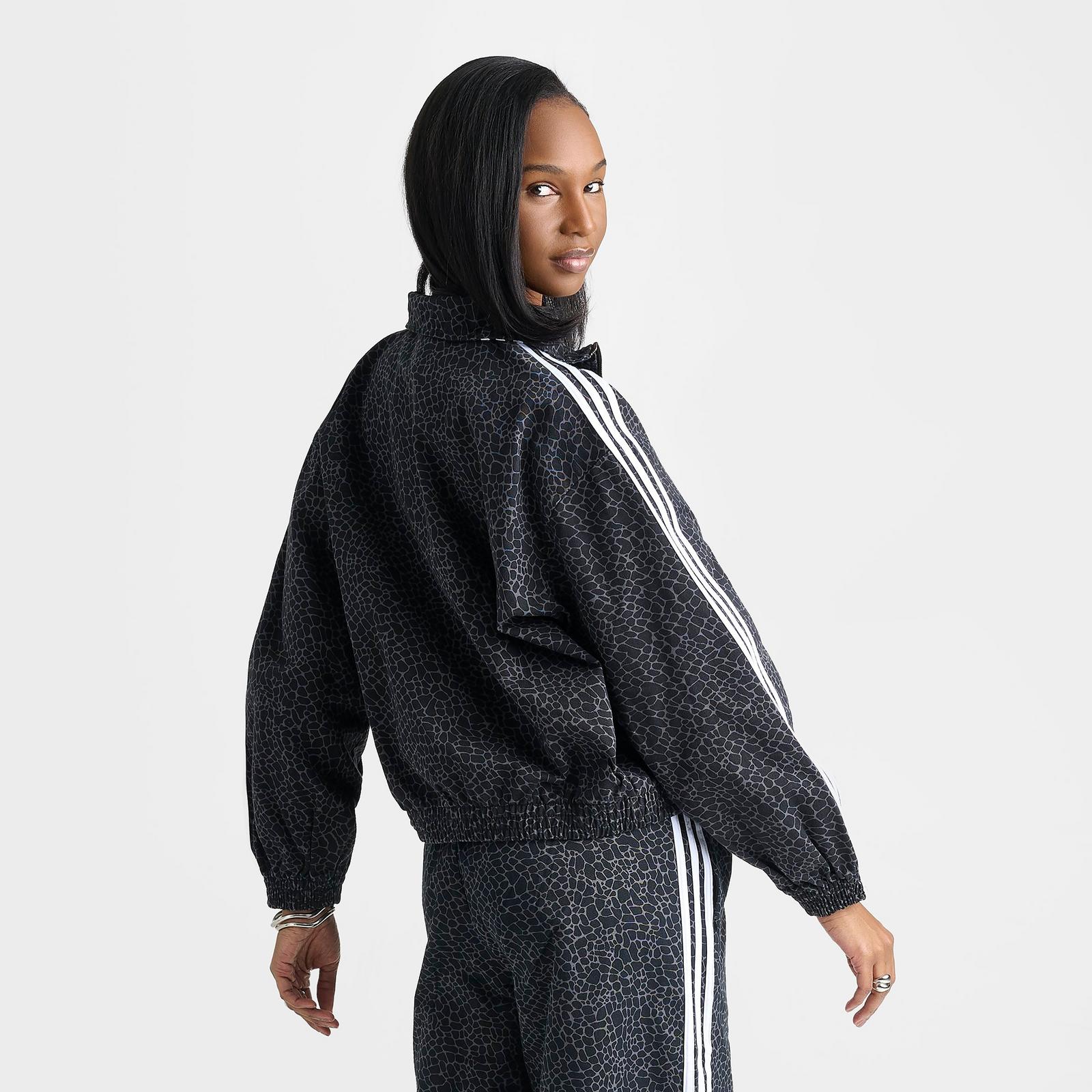 Women's adidas Originals Allover Print Firebird Oversized Track Jacket - Black/Grey Six - view 4