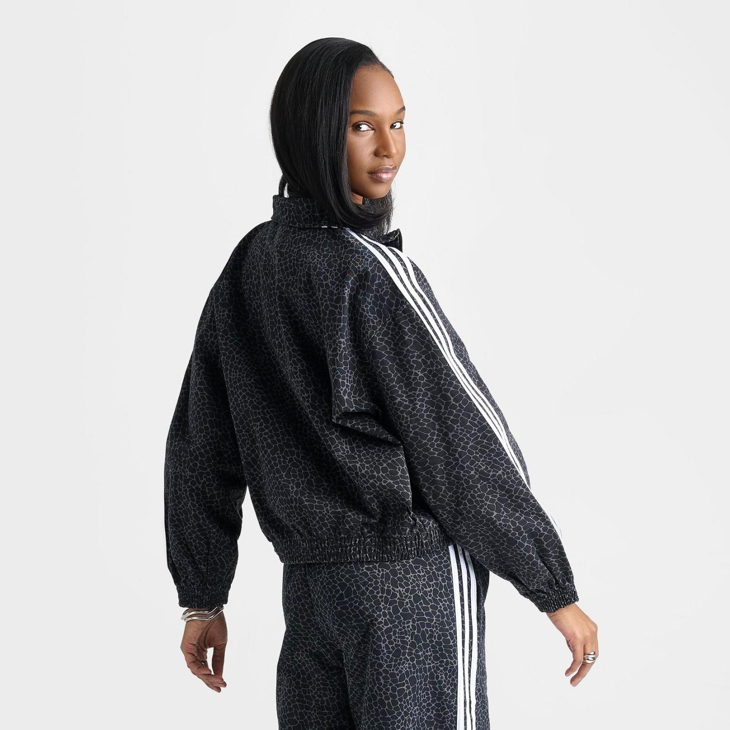 Women's adidas Originals Allover Print Firebird Oversized Track Jacket - Black/Grey Six - view 4