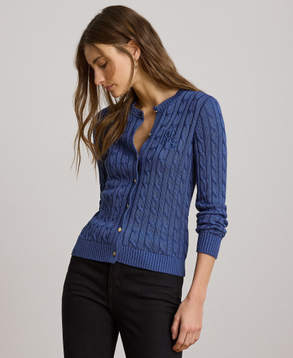 Lauren Ralph Lauren Women's Crewneck Buttoned Placket Cardigan Sweater - Inky Blue