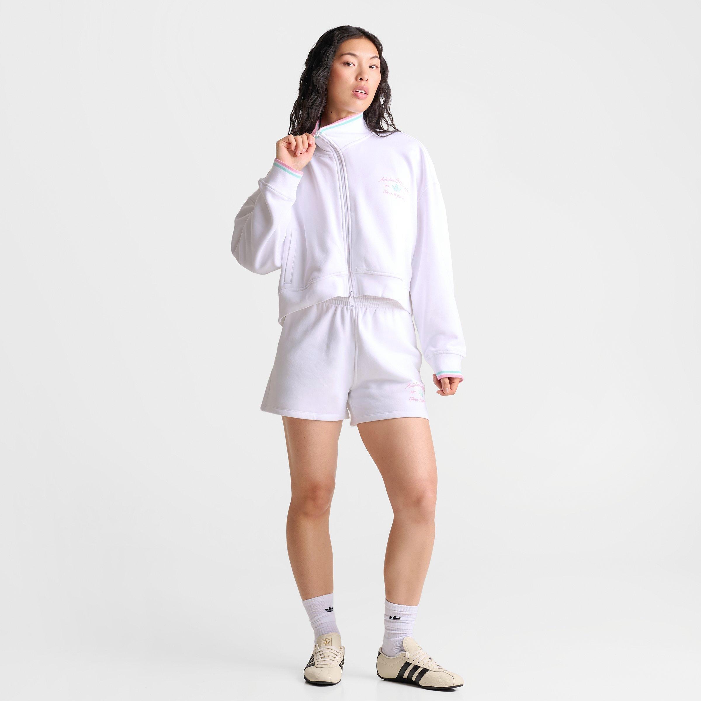 Women's adidas Originals Classic Sport Script Fleece Full-Zip Track Top - White/True Pink/Clear Mint