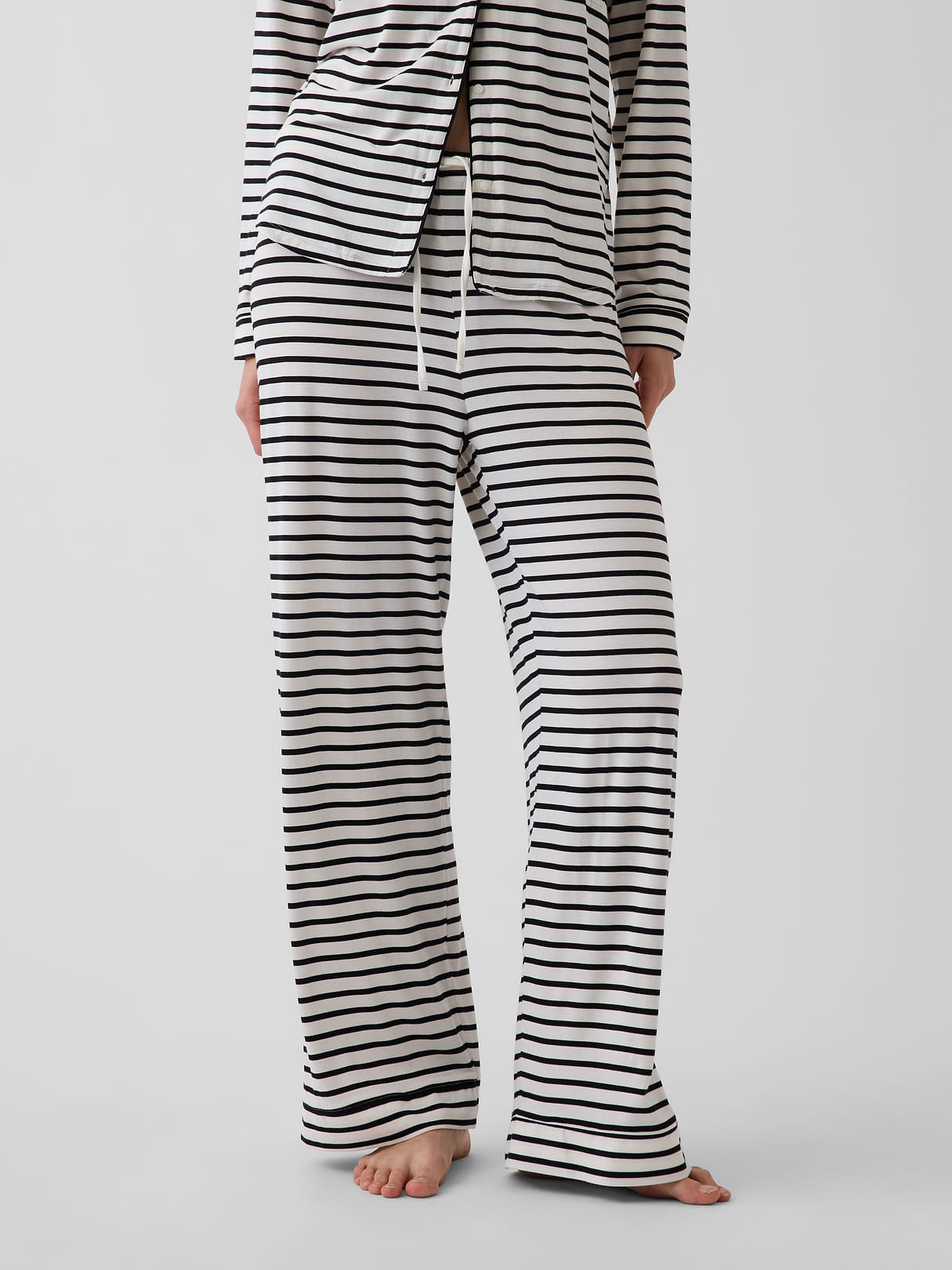 SoftMade Modal PJ Pants - Black & ivory beige stripe