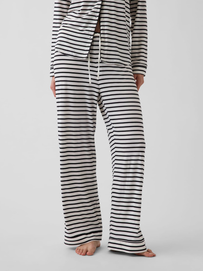 SoftMade Modal PJ Pants - Black & ivory beige stripe