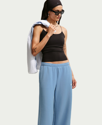 Nike Women's Studio Fleece Medium Weight Mid-Rise Wide-Leg Pants - Work Blue/Sail