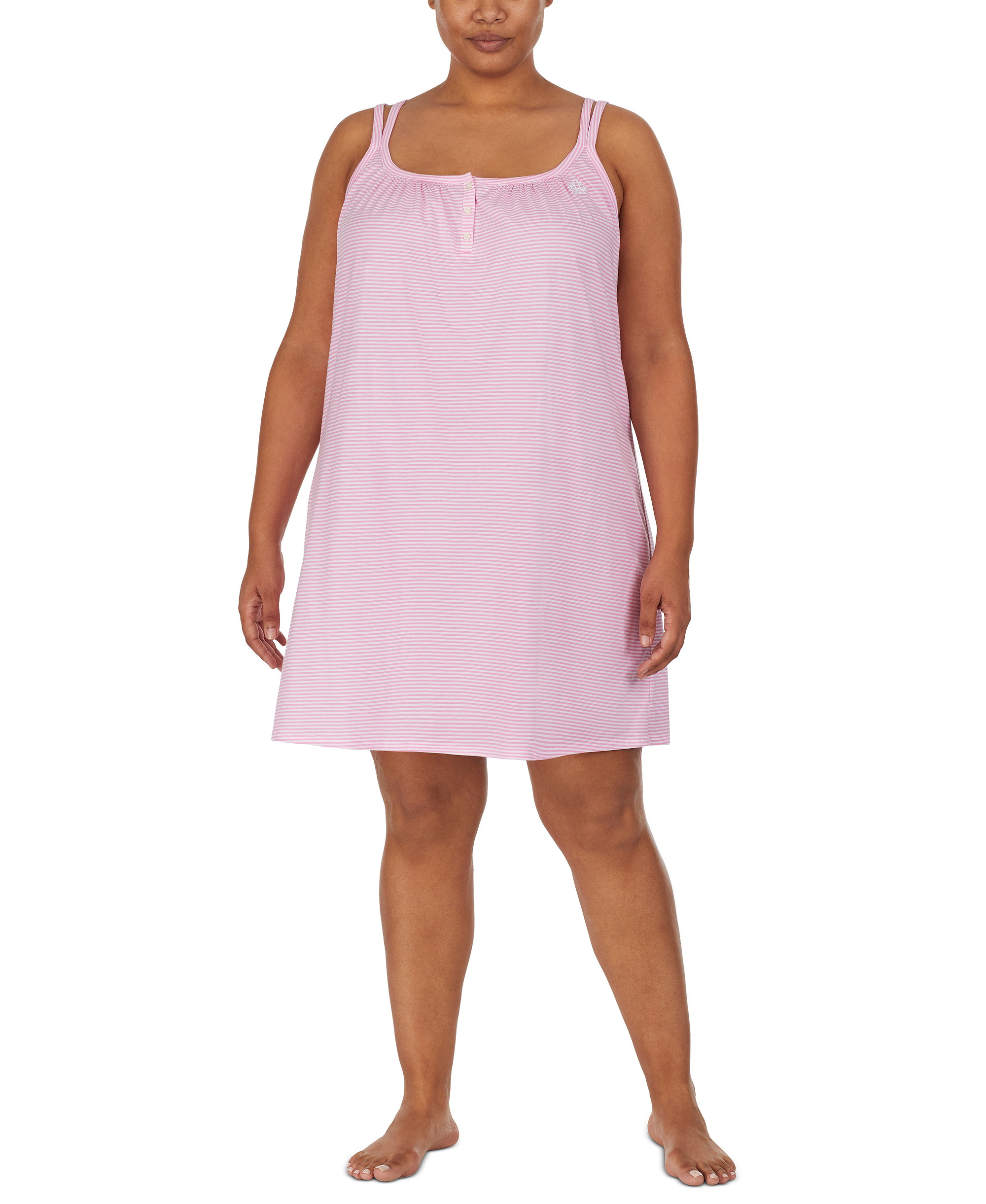 Lauren Ralph Lauren Cotton Knit Double-Strap Nightgown - Pink Stripe