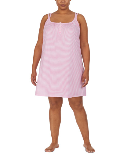 Lauren Ralph Lauren Cotton Knit Double-Strap Nightgown - Pink Stripe