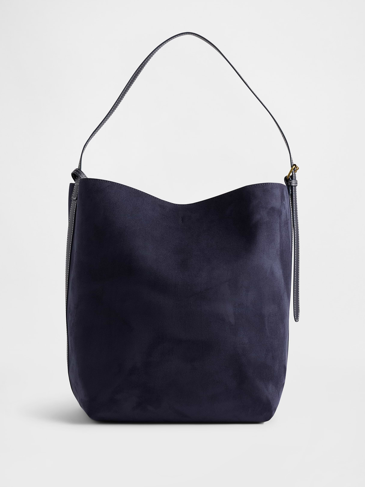 Vegan Suede Bucket Bag - Dark navy blue