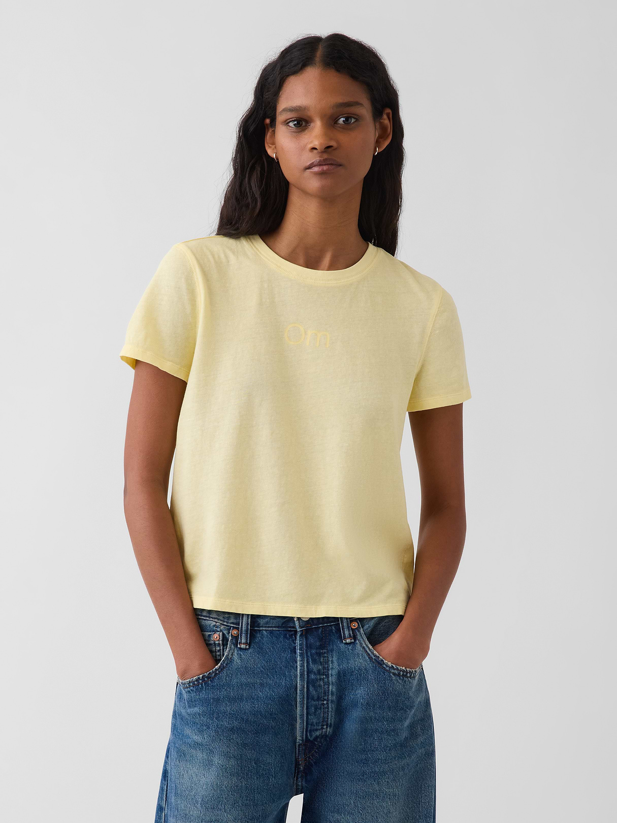 100% Cotton Authentic Shrunken T-Shirt - Om yellow