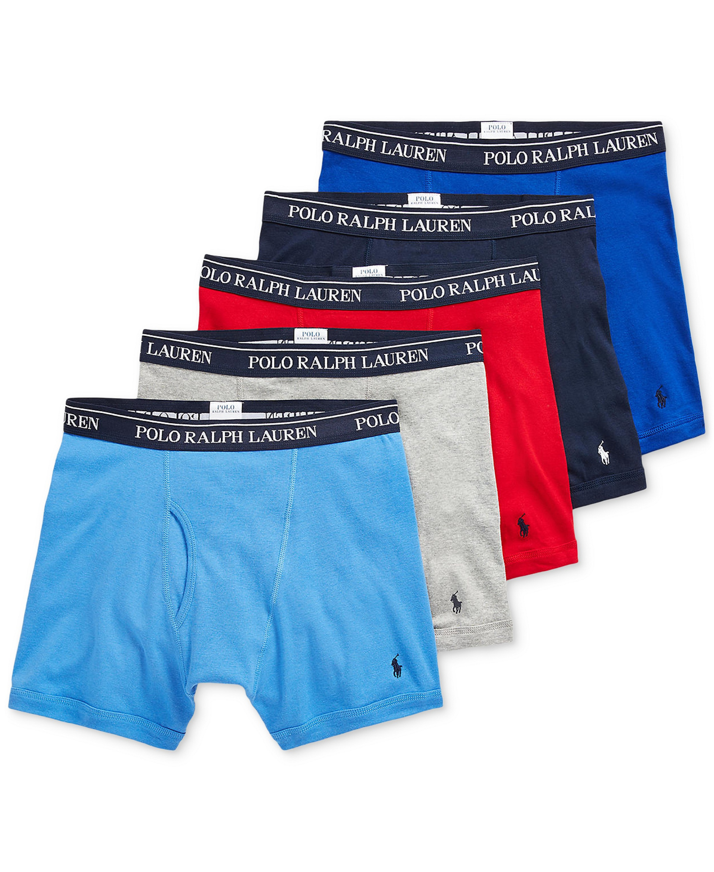 Polo Ralph Lauren Men's 5-Pack Classic Cotton Boxer Briefs - Andover / Aerial Blue / Rugby Royal / Red / Cruise Navy