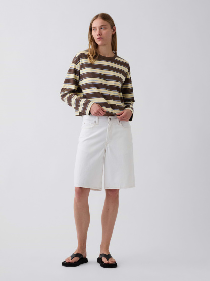 Knit Oversized Crop T-Shirt - Yellow & brown stripe