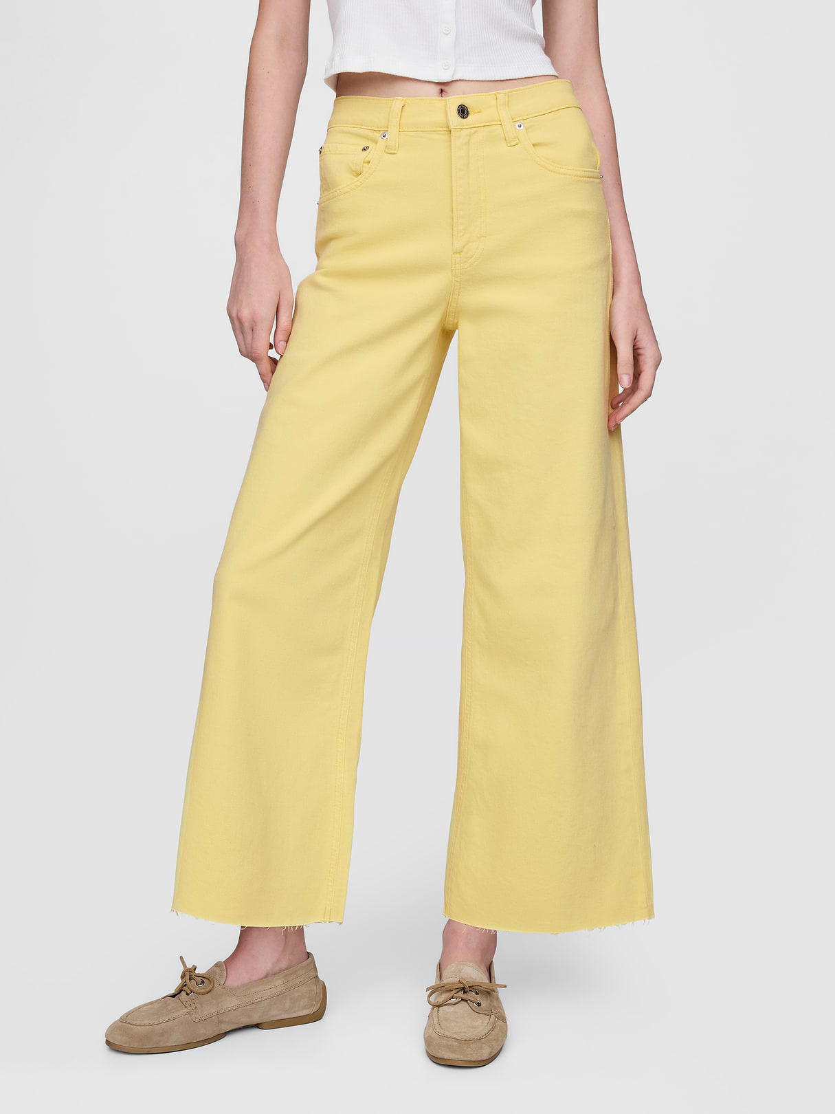 High Rise Stride Wide-Leg Ankle Jeans - Lemon drop yellow