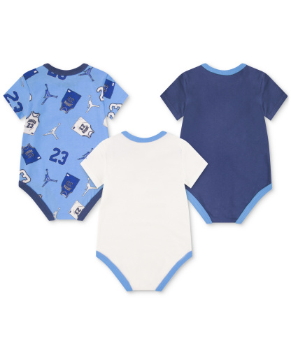 Jordan Baby Boy 3-Pack Short-Sleeve Jersey Bodysuits - Light Blue/White/Dark Blue