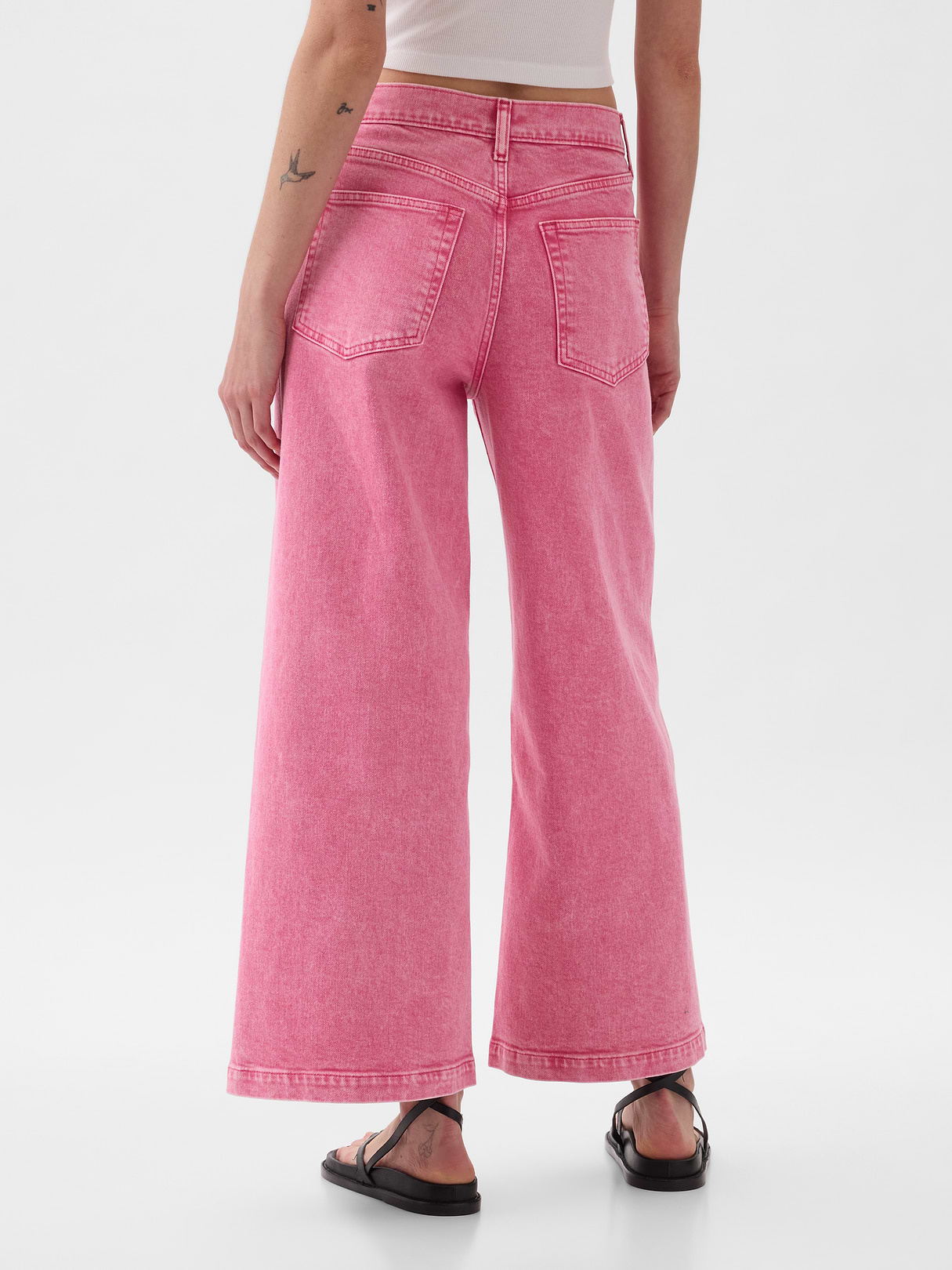 High Rise Stride Wide-Leg Ankle Jeans - sugar pink