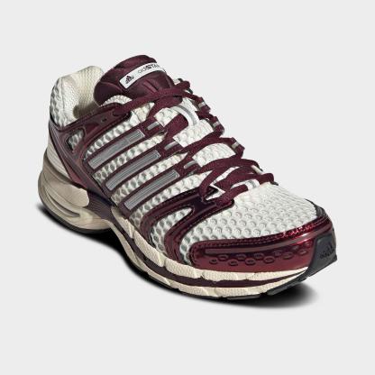 Women's adidas Adistar Control 5 Pony Print Casual Shoes - Part 1 - Cream White/Silver Metallic/Maroon - Both shoes facing left