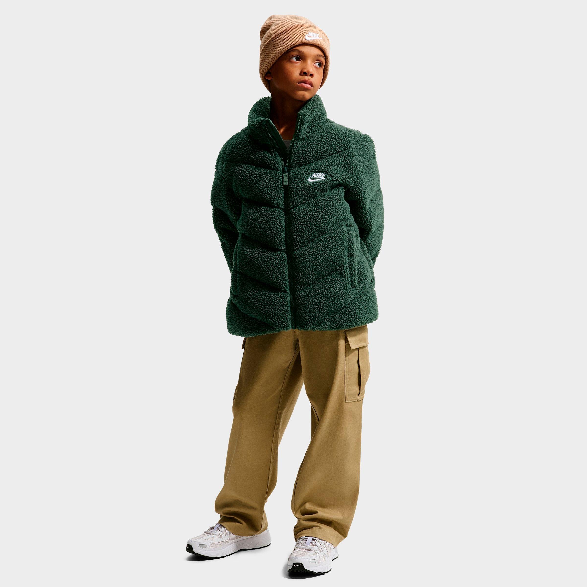 Big Kids' Nithtke Sportswear Therma-FIT Loose Sherpa Full-Zip Puffer Jacket - Camo Green/Camo Green/White