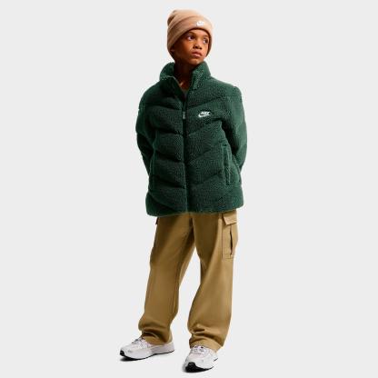 Big Kids' Nithtke Sportswear Therma-FIT Loose Sherpa Full-Zip Puffer Jacket - Camo Green/Camo Green/White