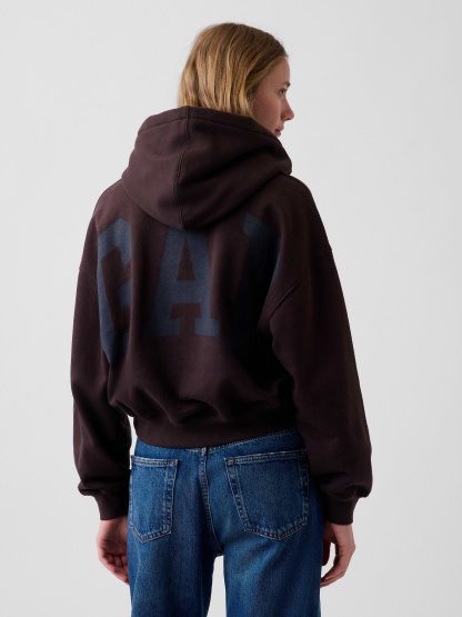 VintageSoft Crop Logo Hoodie - Brown