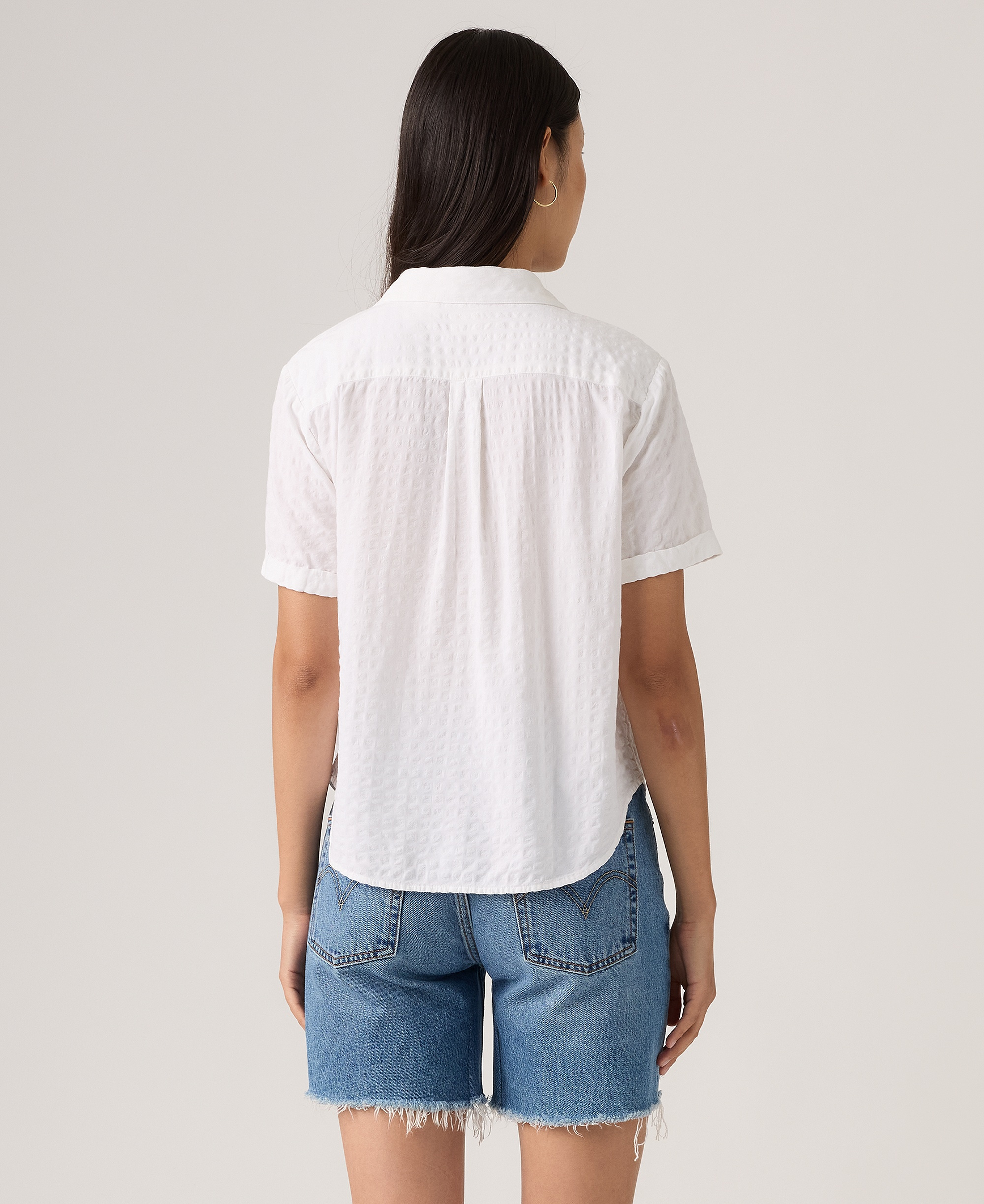 Levi's Women's Bennie Short-Sleeve Camp Shirt - Ilona Windowpane Bright White