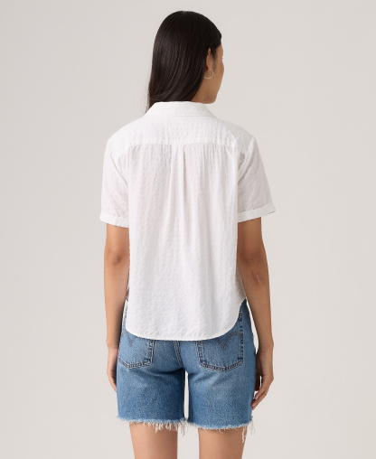 Levi's Women's Bennie Short-Sleeve Camp Shirt - Ilona Windowpane Bright White