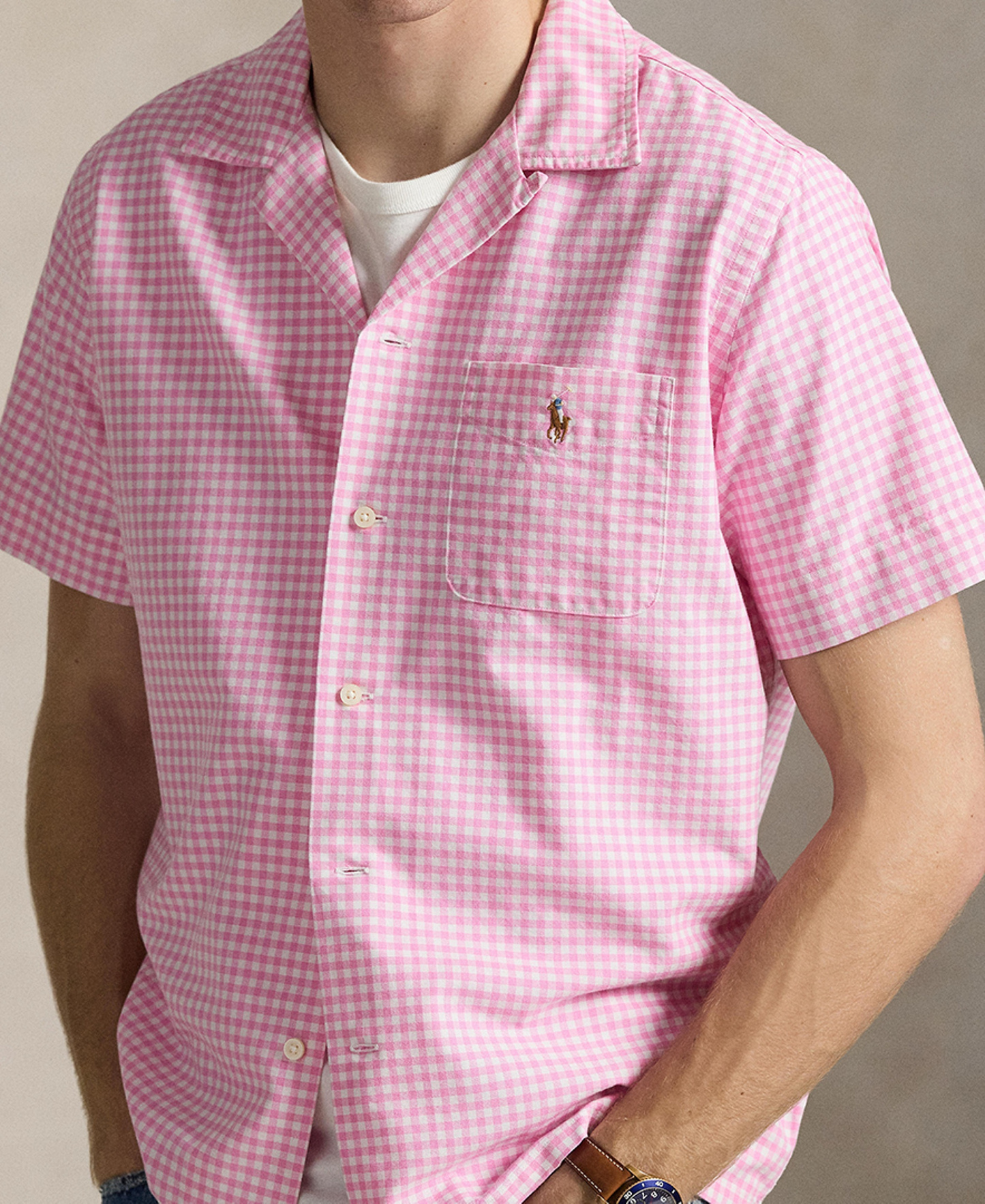 Polo Ralph Lauren Men's Classic-Fit Short-Sleeve Oxford Shirt - Pink/White