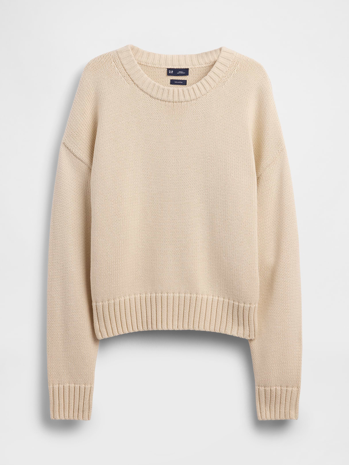 100% Cotton Oversized Crop Sweater - Chino beige